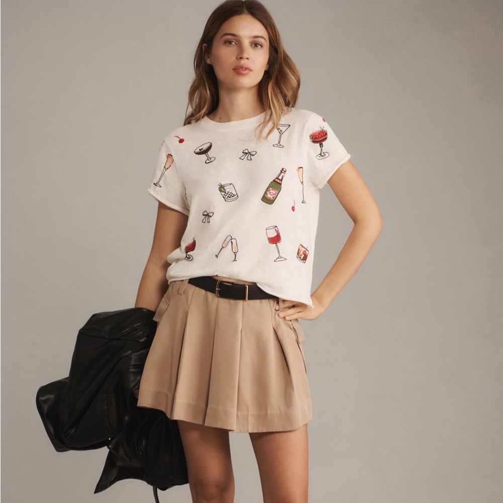 Anthropologie Caitlin Embroidered Boxy Tee by Maeve